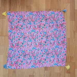 Vintage Diane Freis Original Scarf Tassels Pink Floral Paisley Blue Feminine